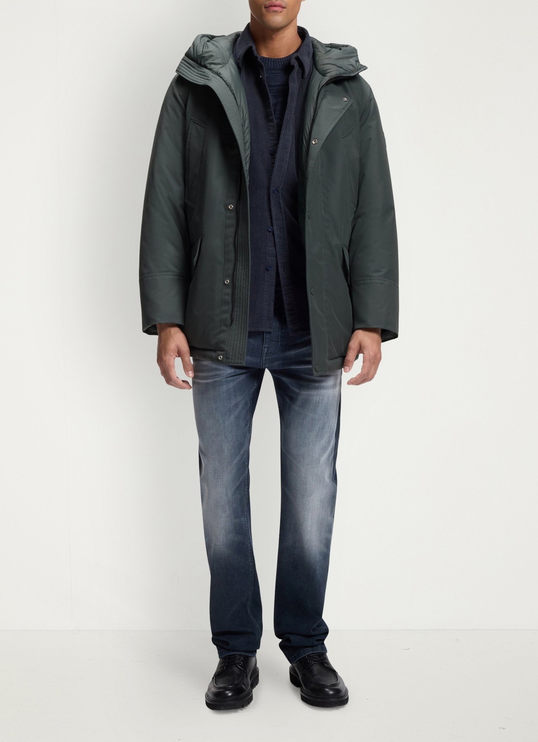 BOSS Gewatteerde parka met steekzakken - voorkant 6 open green-377 / groen