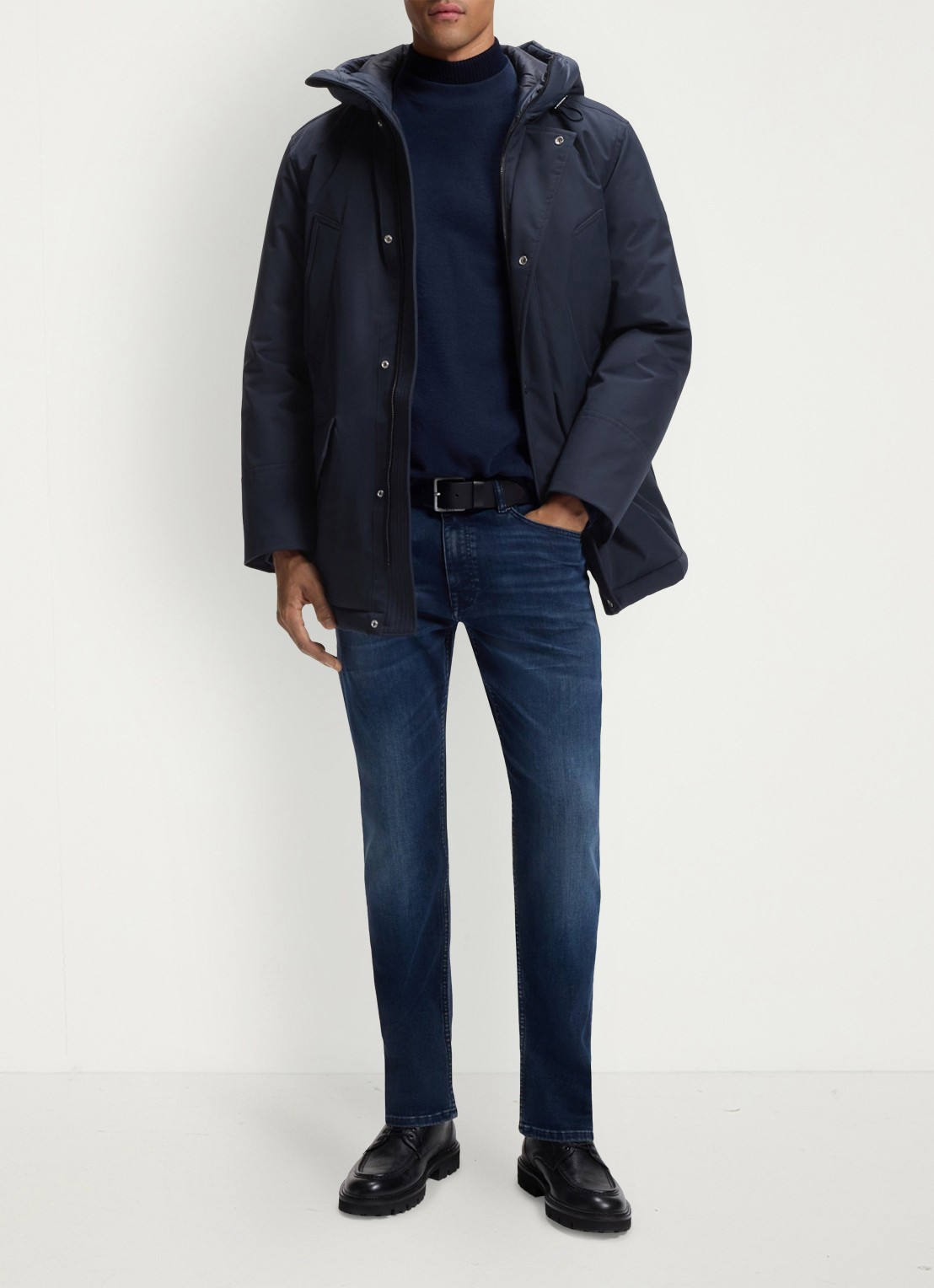 BOSS Gewatteerde parka met steekzakken - voorkant 2 blauw