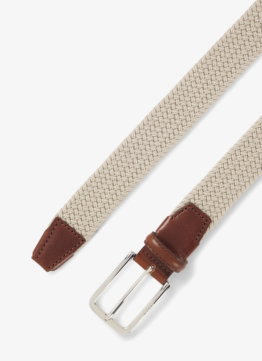 BOSS Geweven riem met leren delen - detail 3 beige