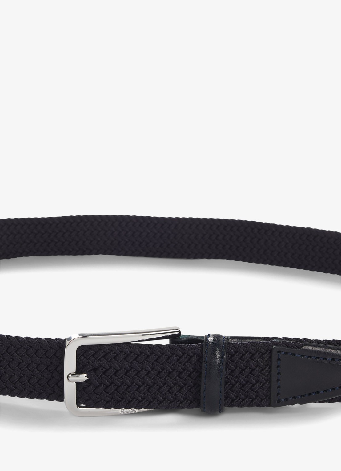 BOSS Geweven riem met leren delen - achterkant donkerblauw