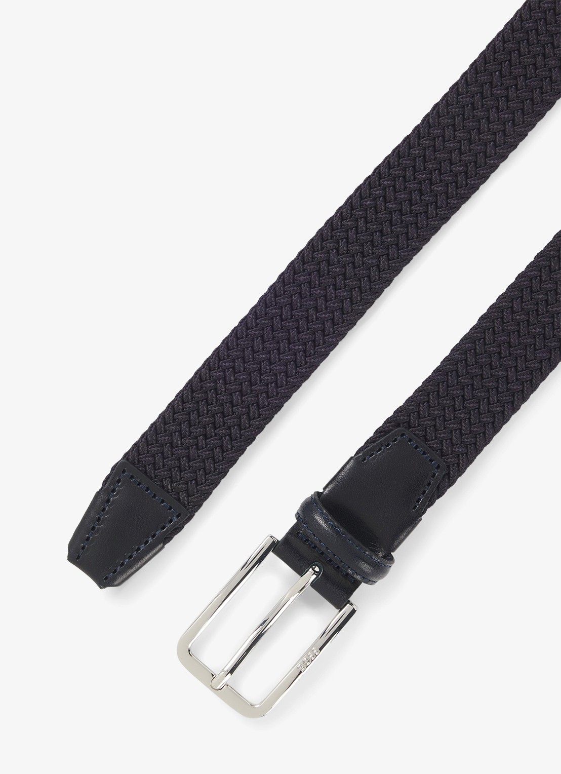 BOSS Geweven riem met leren delen - detail 5 donkerblauw