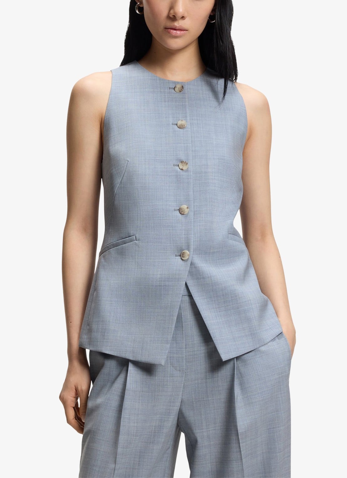BOSS Gilet met paspelzakken - detail 4 blauwgrijs
