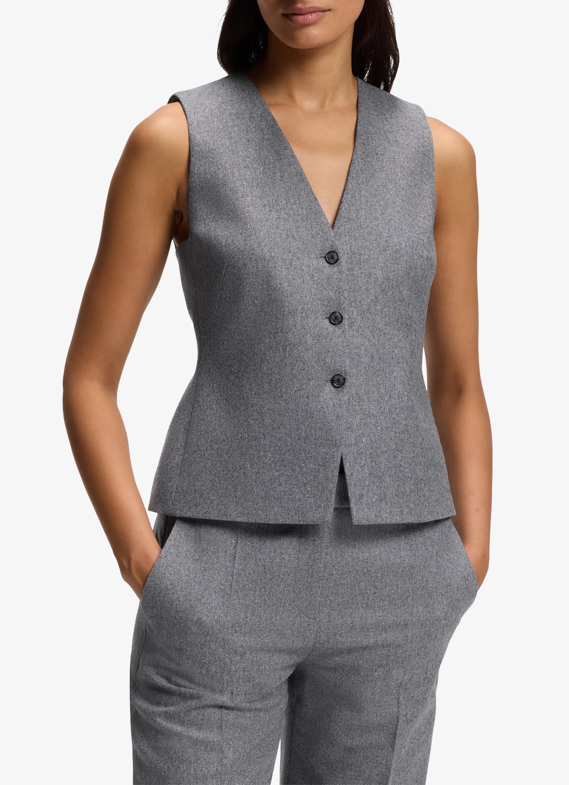 BOSS Gilet met V-hals - detail grijs