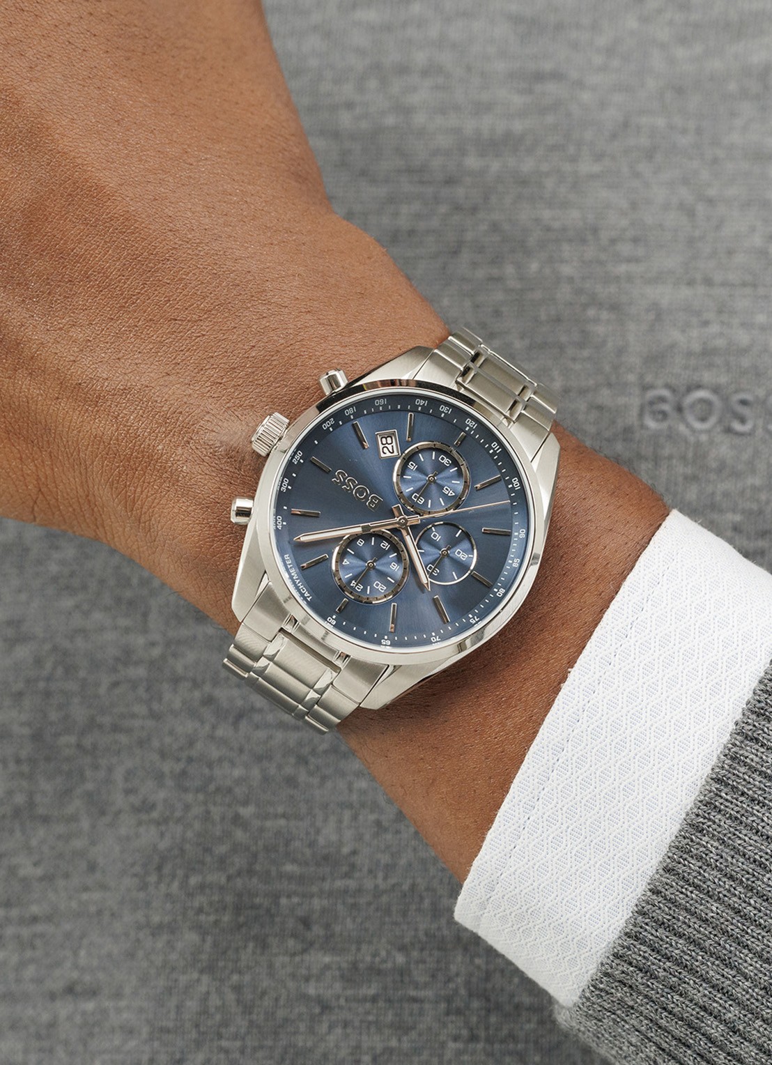 BOSS Grand Prix horloge HB1514226  - voorkant 2 zilver