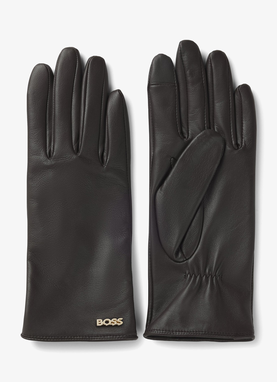 BOSS Gueen-ME handschoenen van leer met  touchscreen functie - voorkant medium brown-210