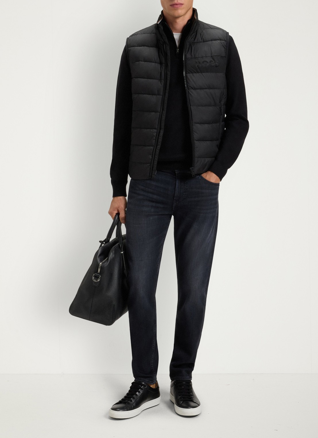 BOSS  H-Cenito gewatteerde bodywarmer met ritszakken - voorkant 2 zwart