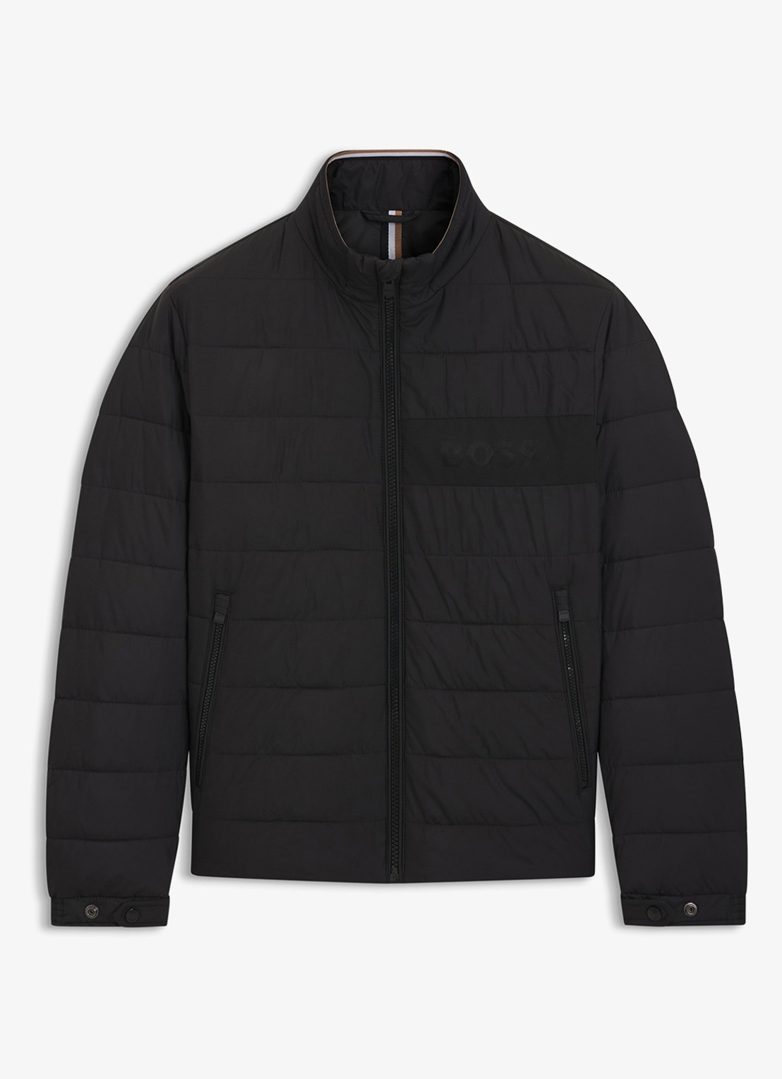 BOSS H-Cenitos gewatteerd jack met logoprint en ritszakken - voorkant 4 zwart