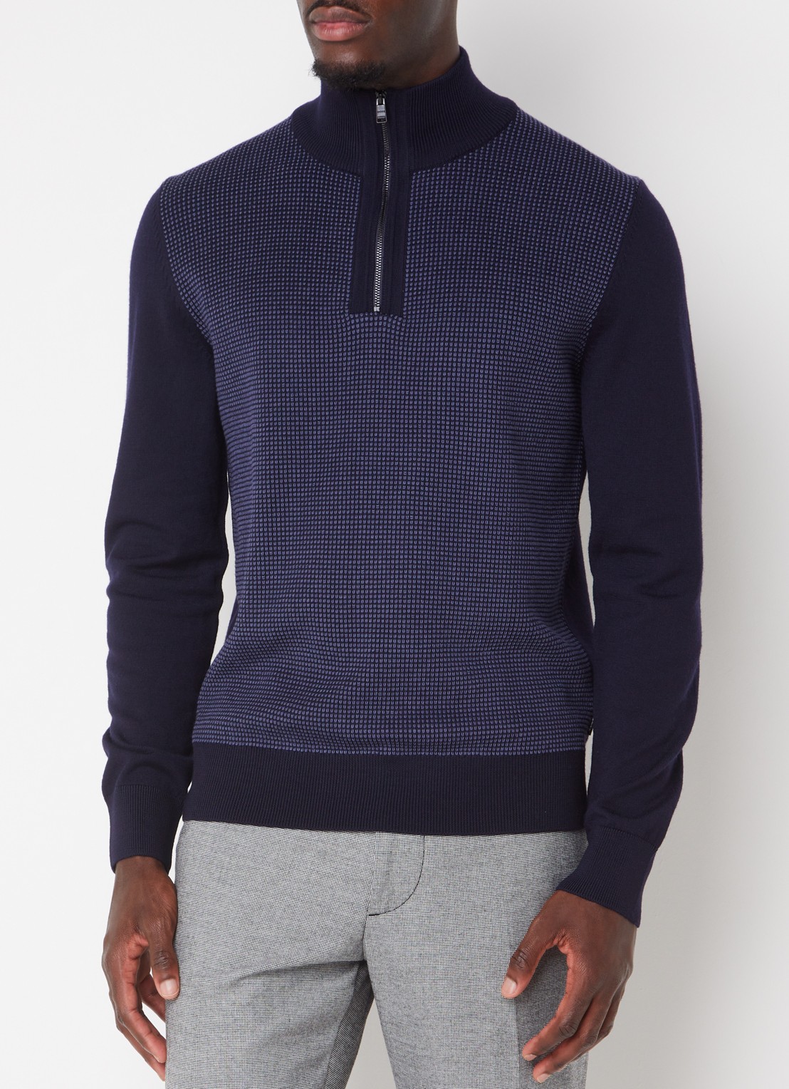 BOSS H-Dambino grofgebreide pullover van scheerwol - detail donkerblauw