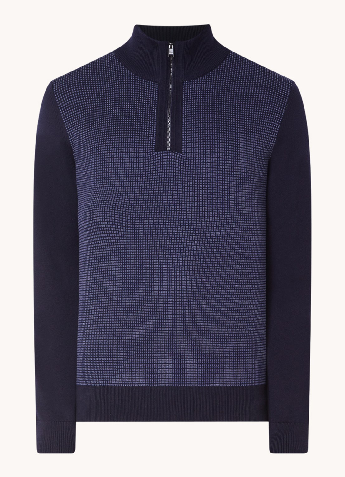 BOSS H-Dambino grofgebreide pullover van scheerwol - voorkant 2 donkerblauw
