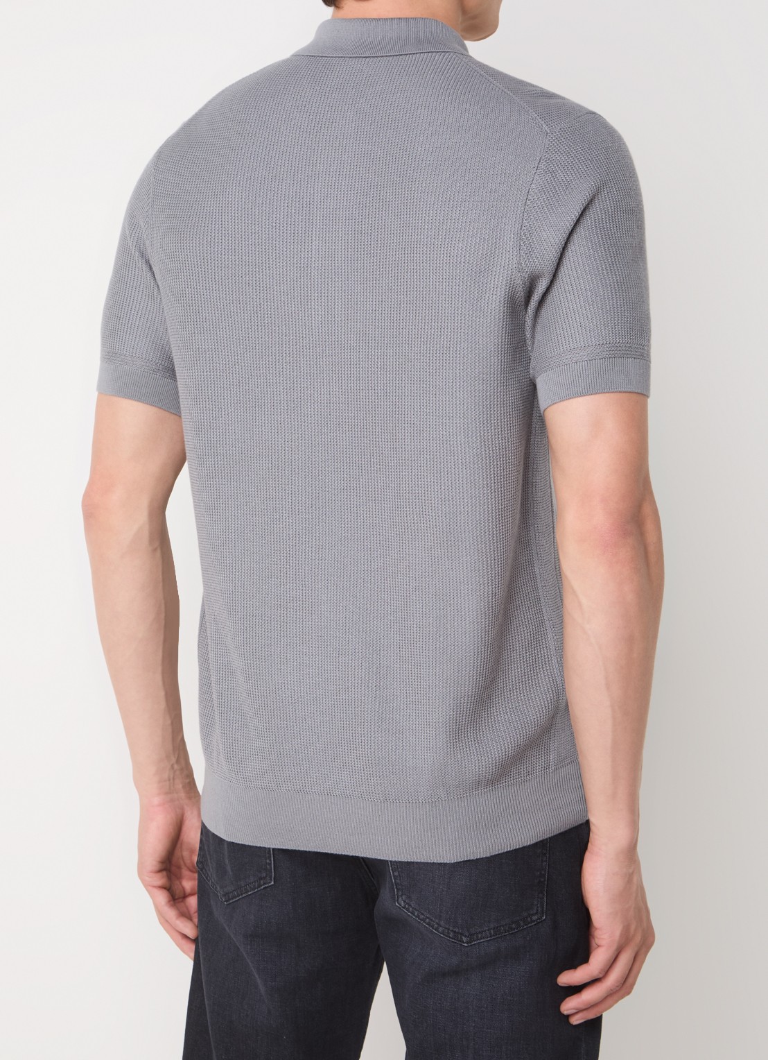 BOSS H-Daremo grofgebreide regular fit polo  - achterkant grijs