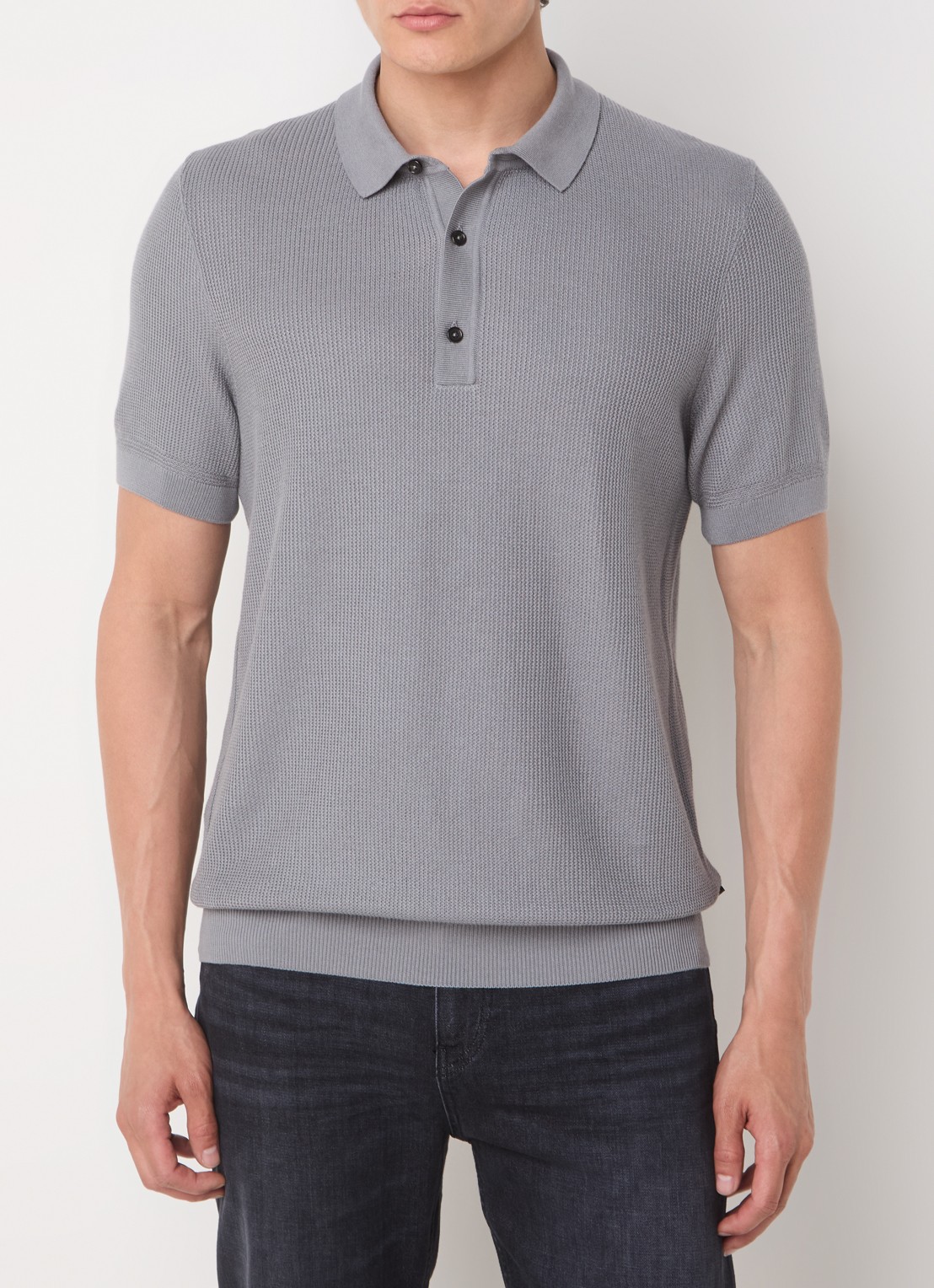 BOSS H-Daremo grofgebreide regular fit polo  - detail 4 grijs