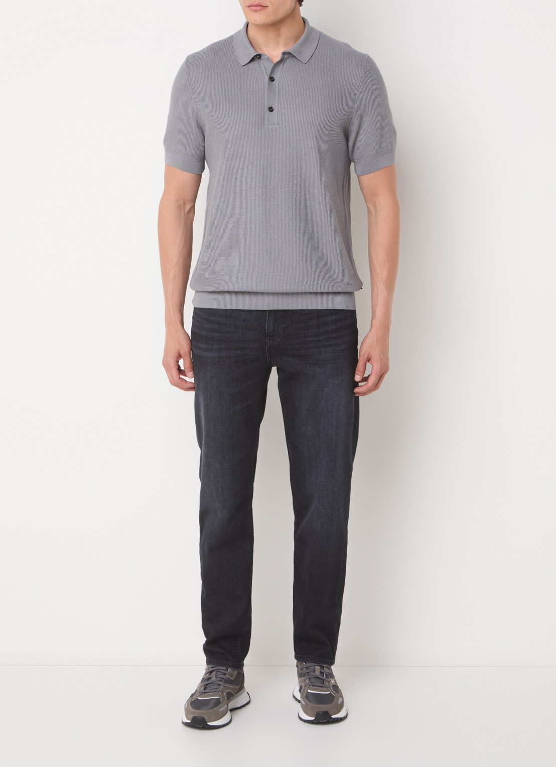 BOSS H-Daremo grofgebreide regular fit polo  - voorkant 3 grijs