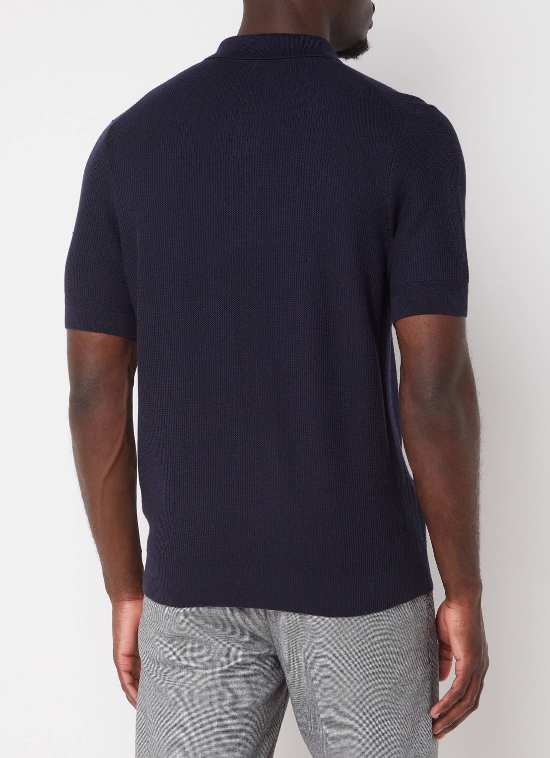 BOSS H-Daremo grofgebreide regular fit polo  - achterkant 4 donkerblauw