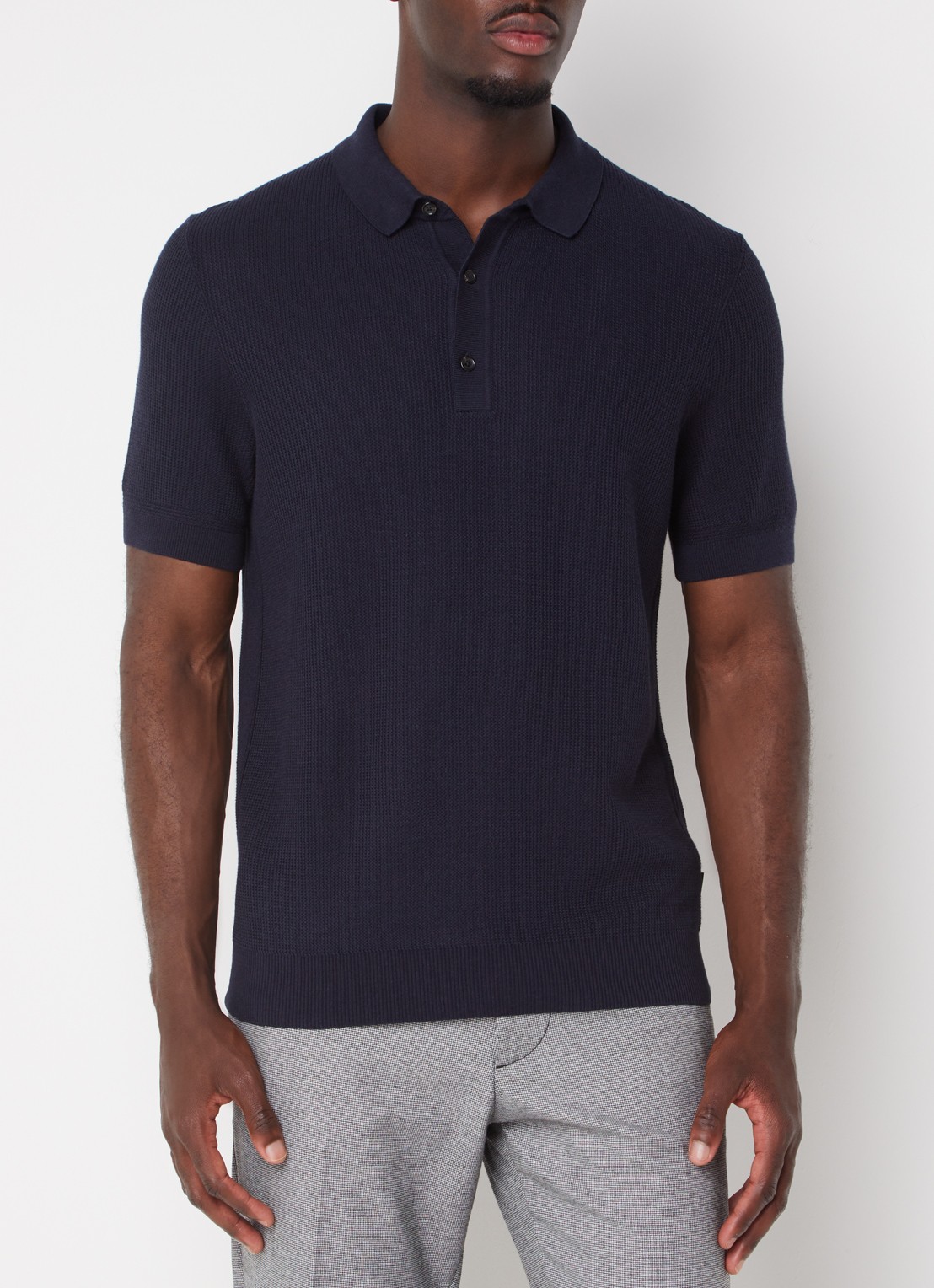 BOSS H-Daremo grofgebreide regular fit polo  - detail donkerblauw