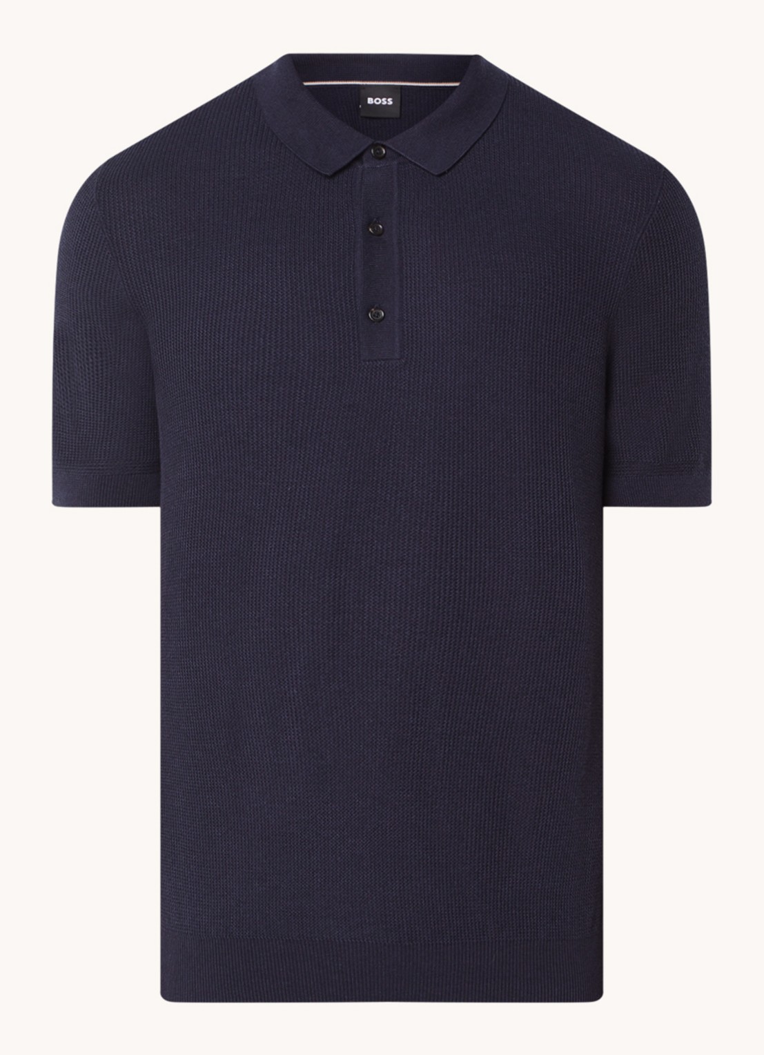 BOSS H-Daremo grofgebreide regular fit polo  - voorkant 2 donkerblauw