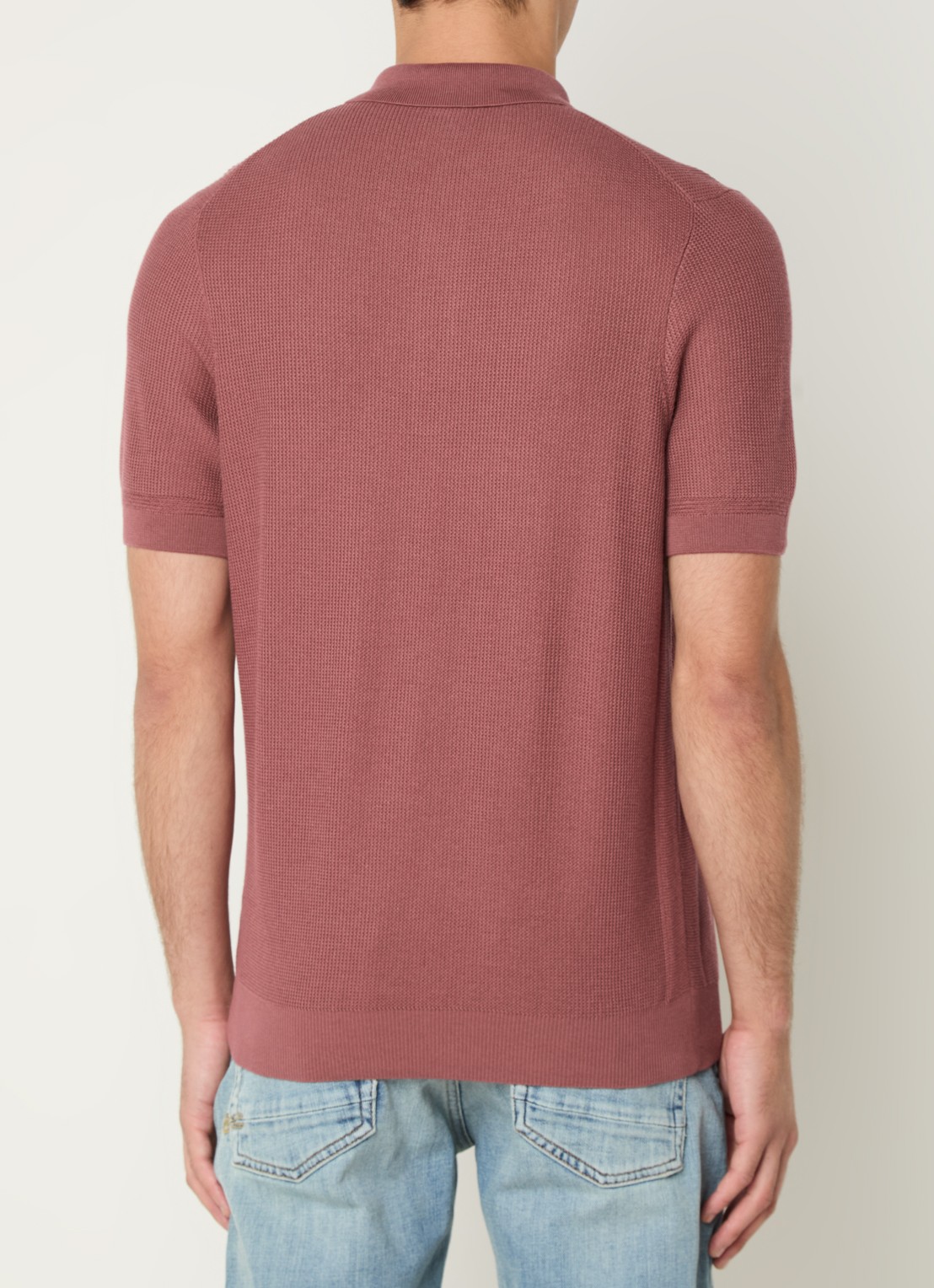 BOSS H-Daremo grofgebreide regular fit polo  - achterkant donkerrood