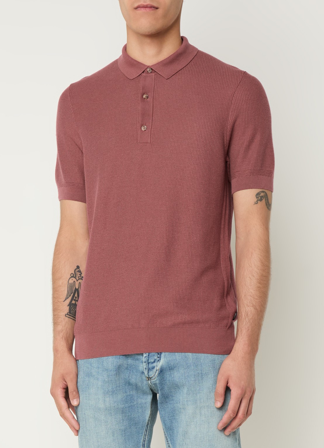 BOSS H-Daremo grofgebreide regular fit polo  - detail 2 donkerrood