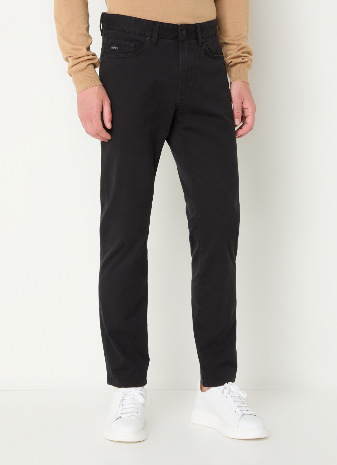 BOSS H-Delaware slim fit broek van wol met steekzakken - detail zwart