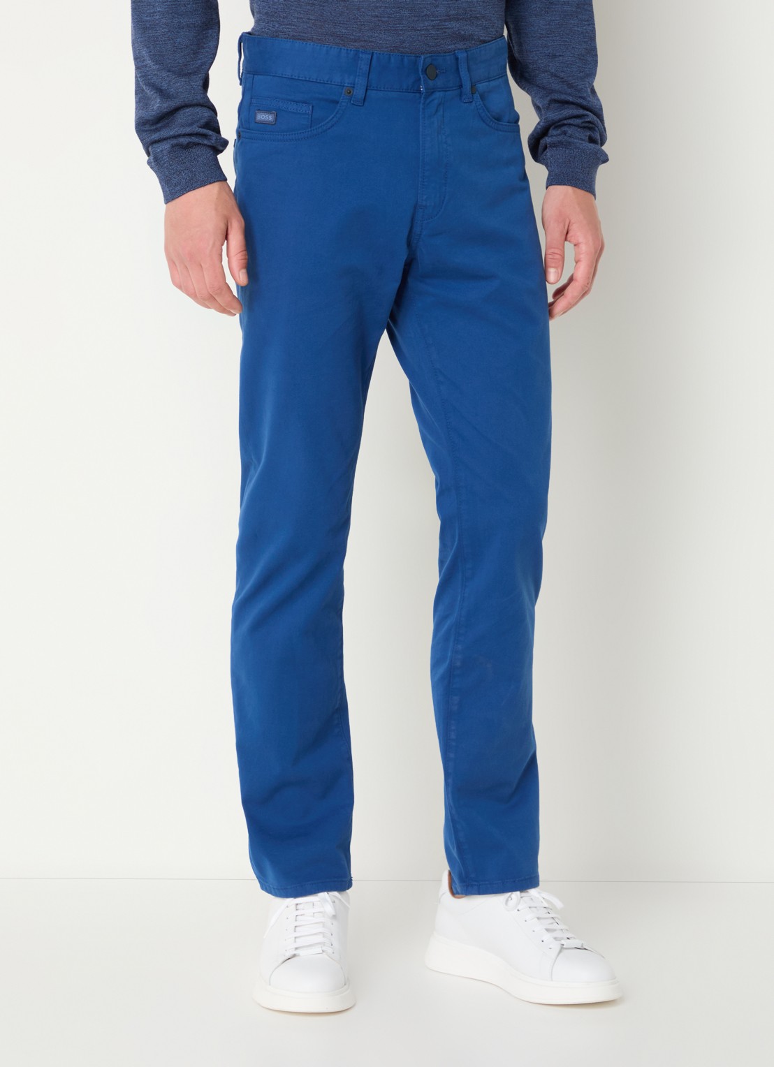 BOSS H-Delaware slim fit broek van wol met steekzakken - detail blauw