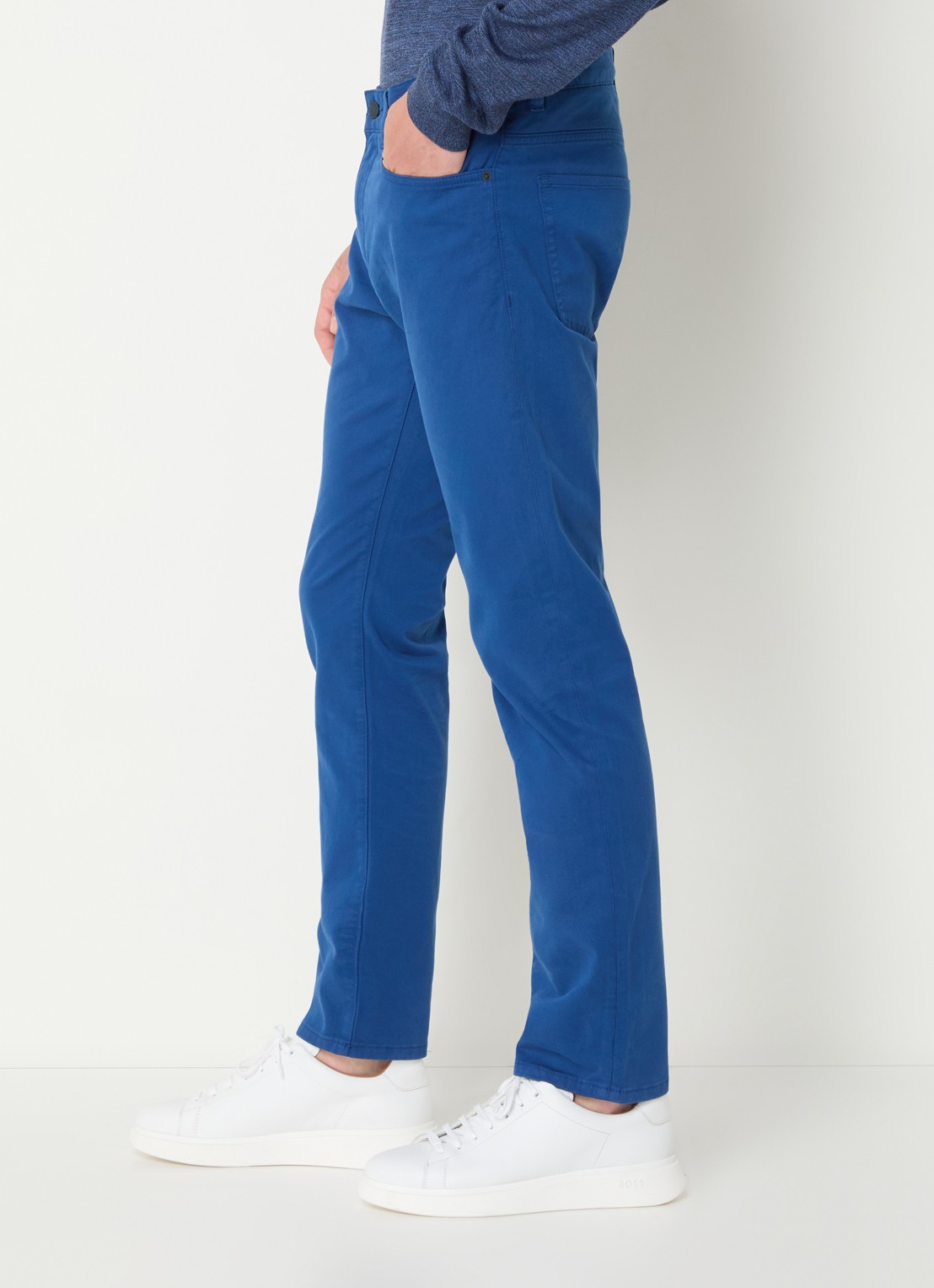 BOSS H-Delaware slim fit broek van wol met steekzakken - detail 2 blauw