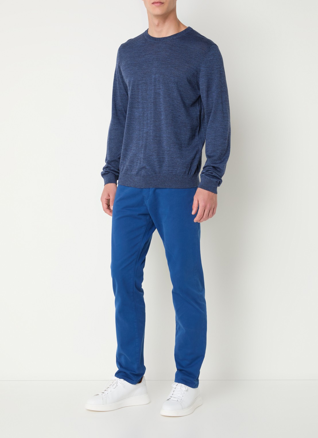 BOSS H-Delaware slim fit broek van wol met steekzakken - voorkant 5 blauw