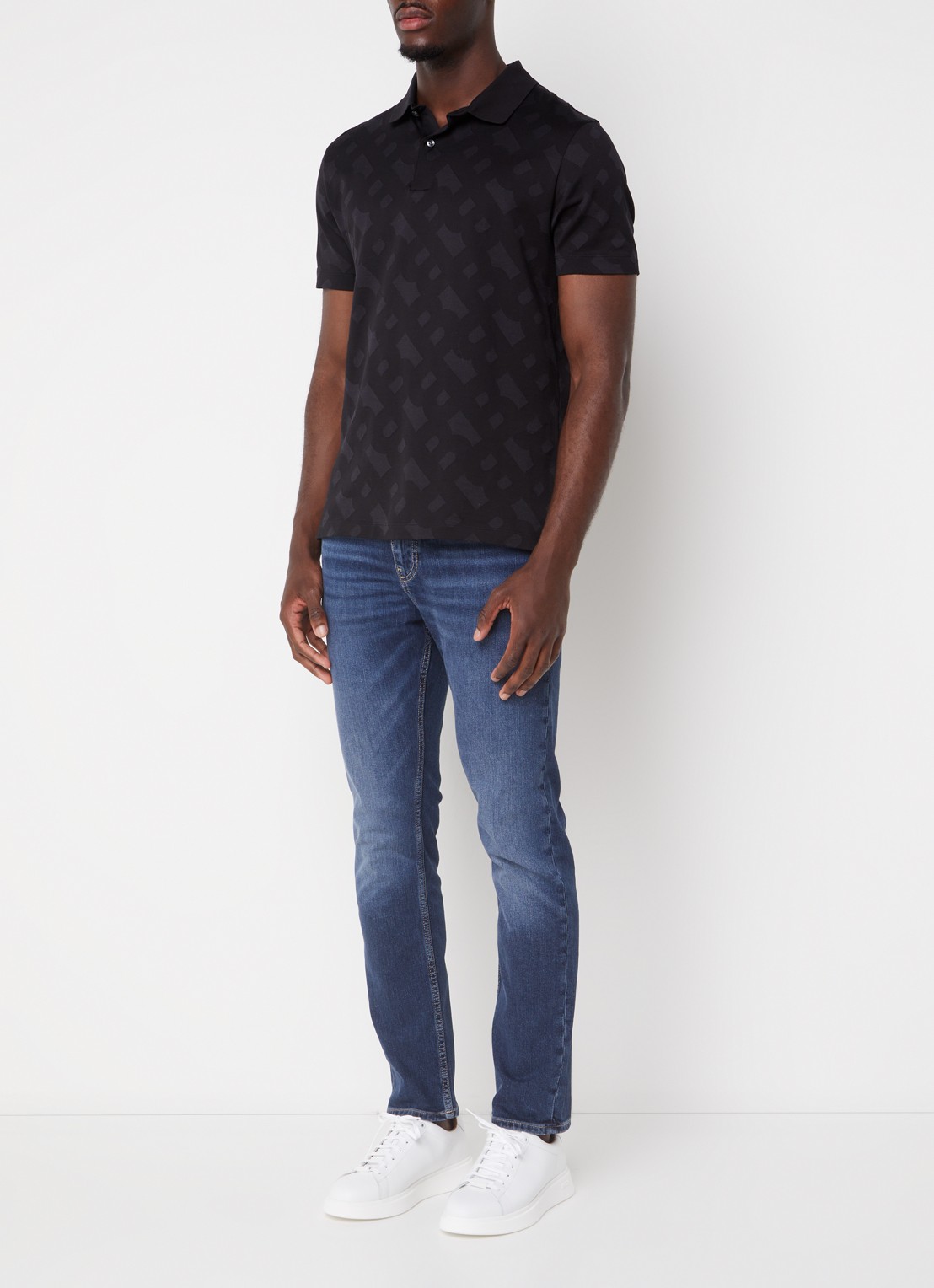 BOSS H-Delaware slim fit jeans met donkere wassing en steekzakken - voorkant 3 indigo