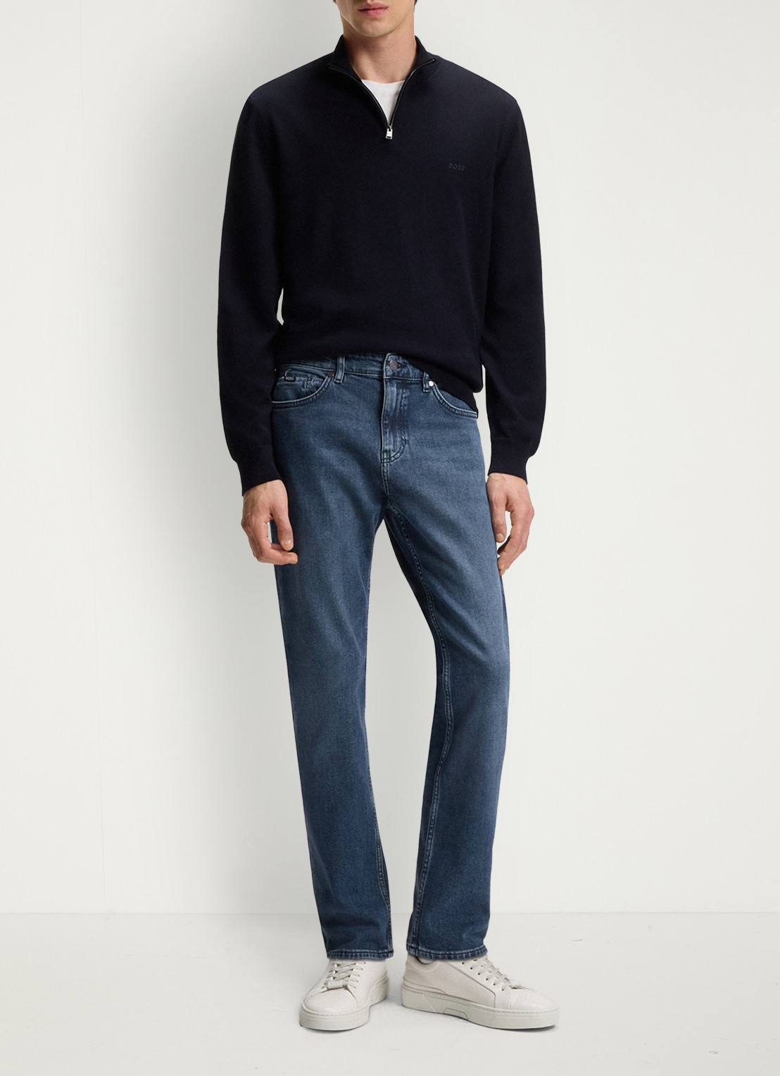 BOSS H-Delaware slim fit jeans met donkere wassing - voorkant 6 indigo