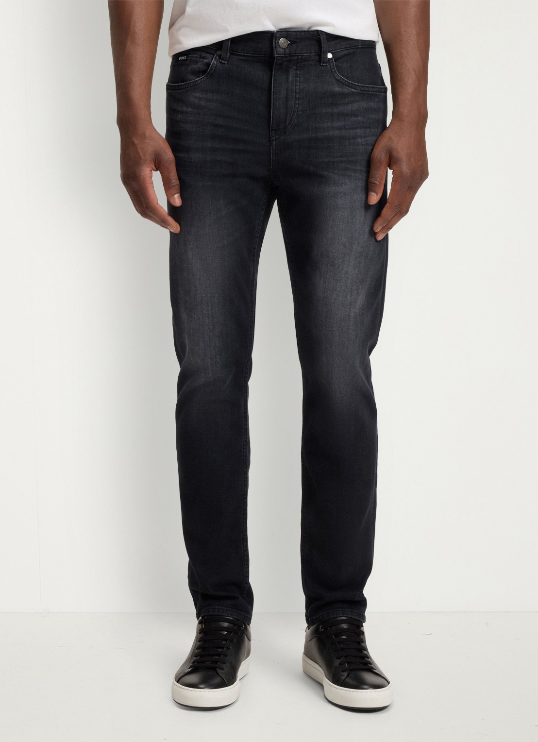 BOSS H-Delaware slim fit jeans met gekleurde wassing - detail antraciet