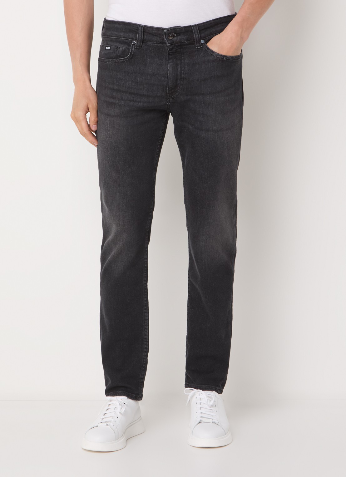 BOSS H-Delaware slim fit jeans met gekleurde wassing - detail 2 donkergrijs