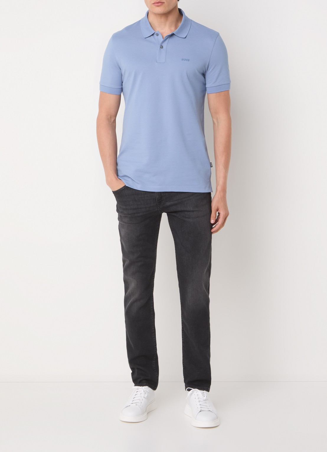 BOSS H-Delaware slim fit jeans met gekleurde wassing - voorkant 5 donkergrijs