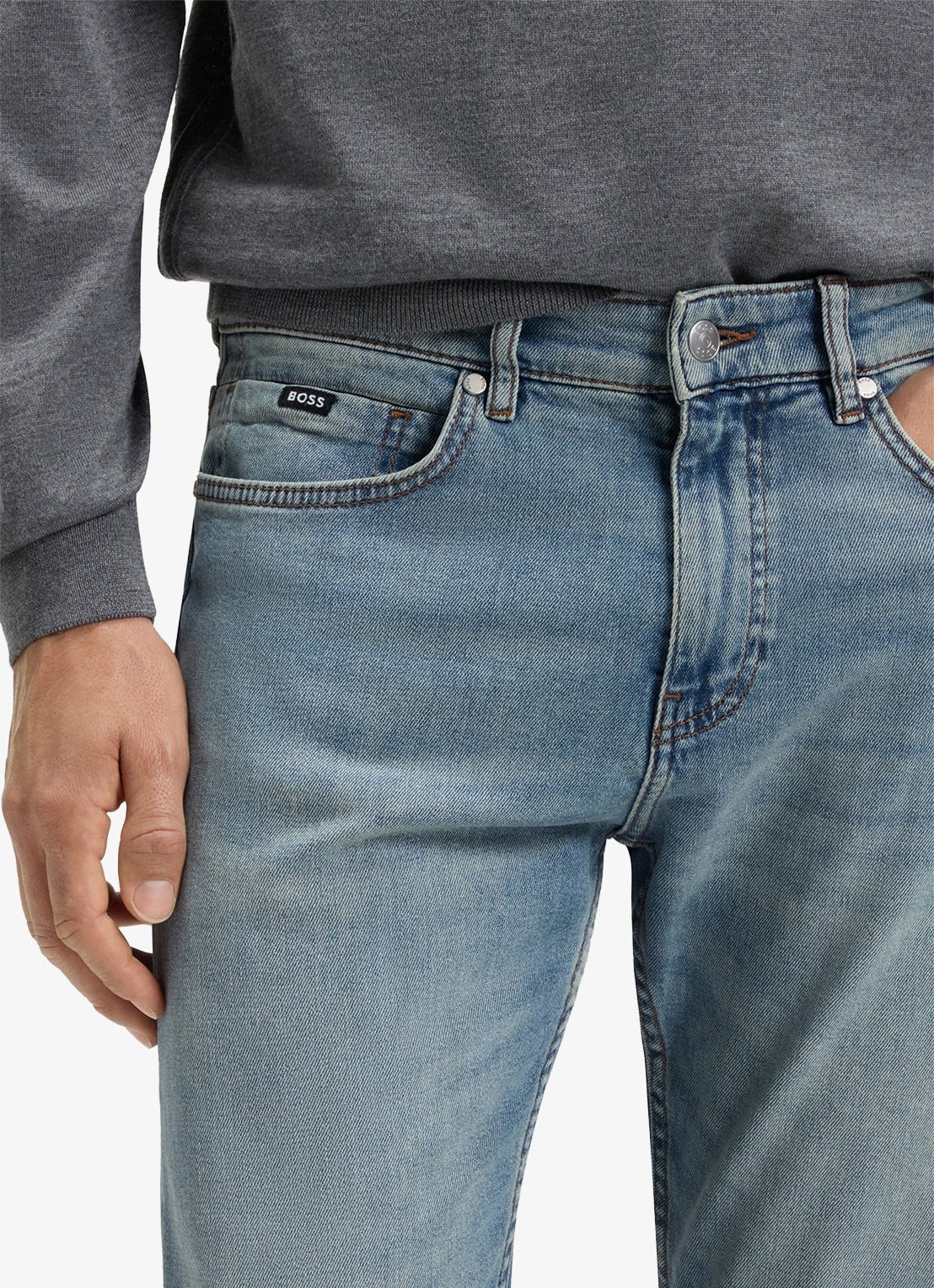 BOSS H-Delaware slim fit jeans met verwassen afwerking - detail 4 indigo
