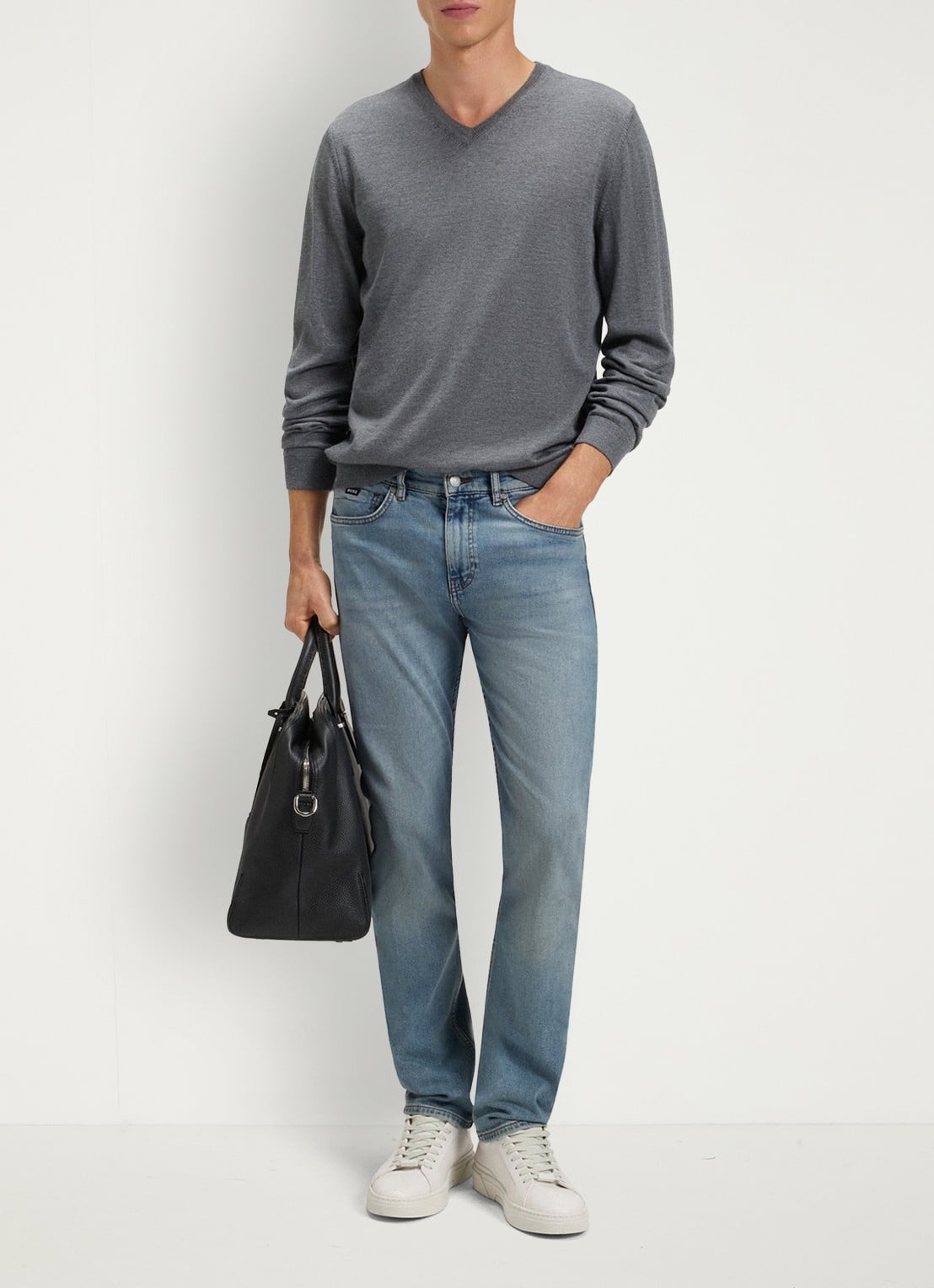 BOSS H-Delaware slim fit jeans met verwassen afwerking - voorkant 6 indigo