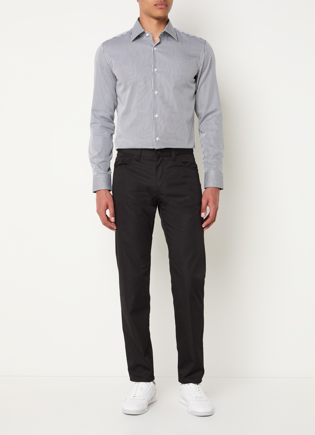 BOSS H-hank slim fit overhemd met streepprint - voorkant 4 zwart