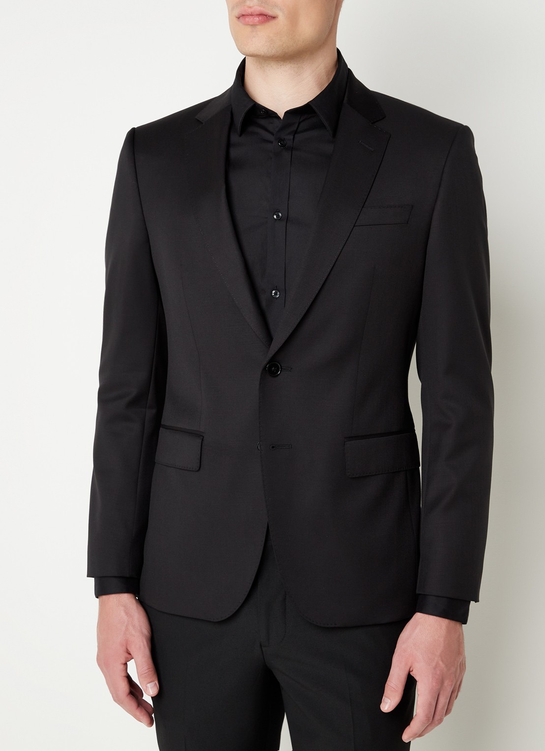 BOSS H-Huge slim fit colbert van wol met klepzakken - detail antraciet