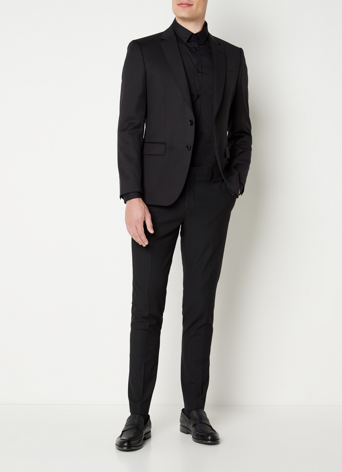 BOSS H-Huge slim fit colbert van wol met klepzakken - voorkant 6 antraciet