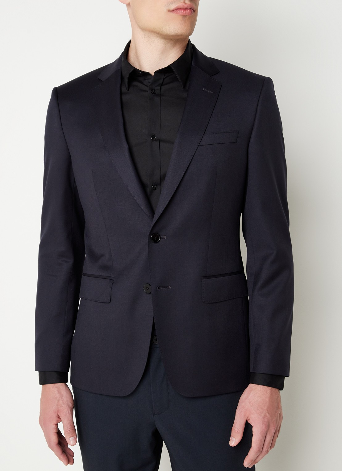 BOSS H-Huge slim fit colbert van wol met klepzakken - detail 3 donkerblauw