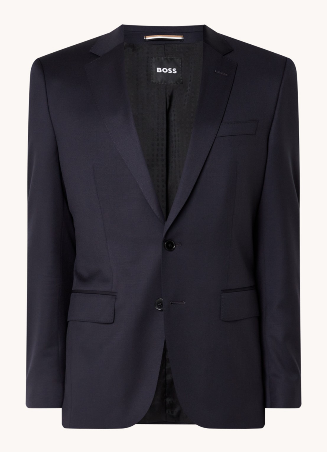 BOSS H-Huge slim fit colbert van wol met klepzakken - voorkant donkerblauw