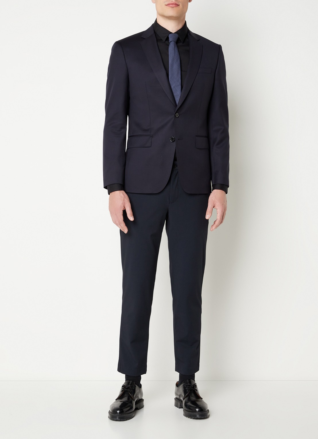 BOSS H-Huge slim fit colbert van wol met klepzakken - voorkant 2 donkerblauw