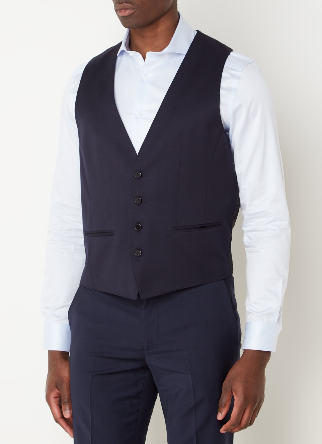 BOSS H-Huge slim fit gilet met logoprint  - detail 4 donkerblauw