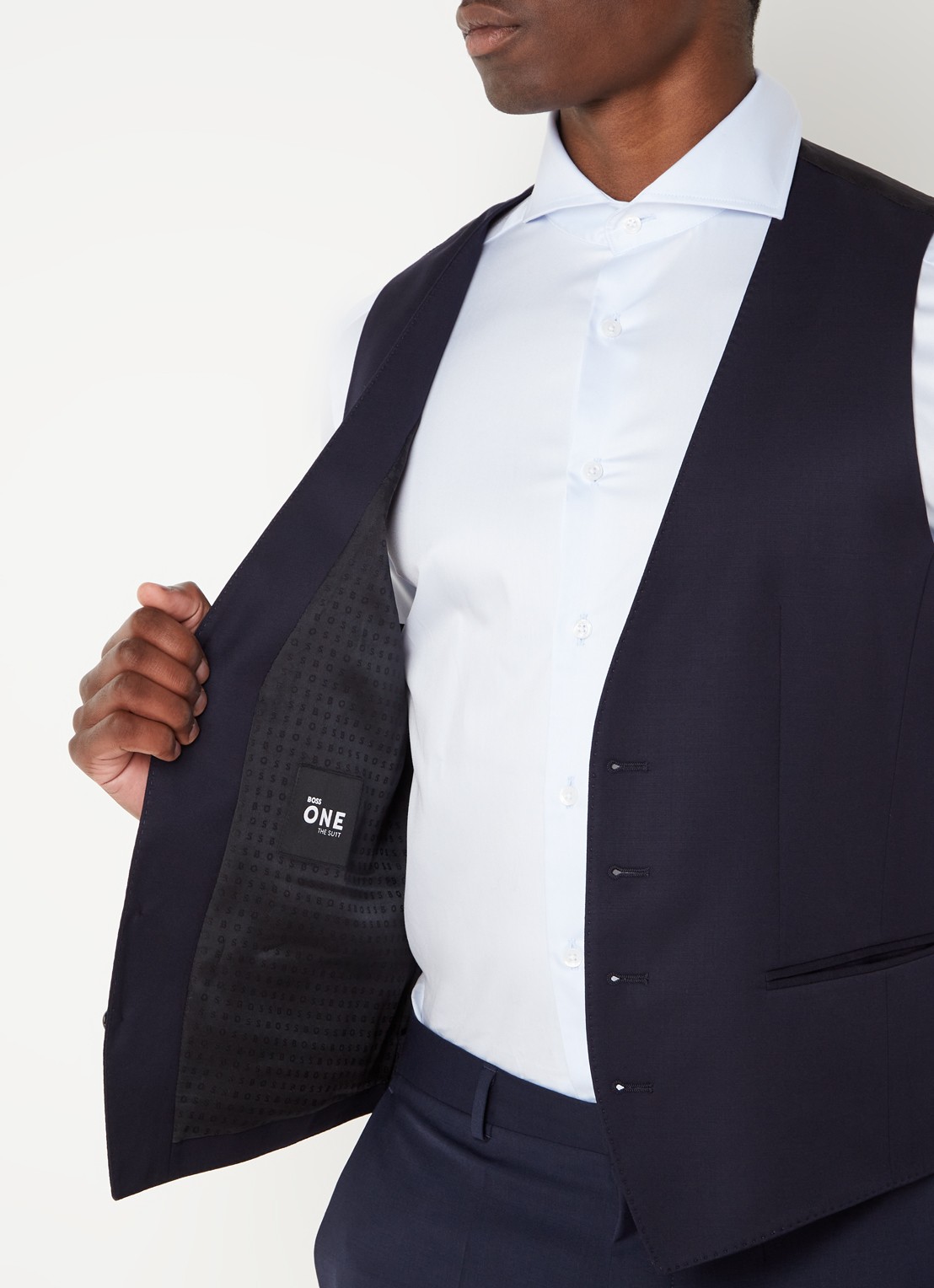 BOSS H-Huge slim fit gilet met logoprint  - detail 5 donkerblauw
