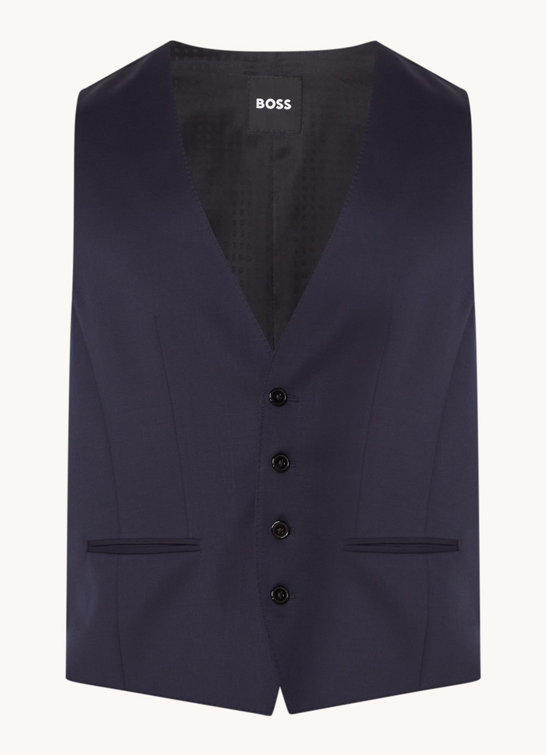 BOSS H-Huge slim fit gilet met logoprint  - voorkant 2 donkerblauw