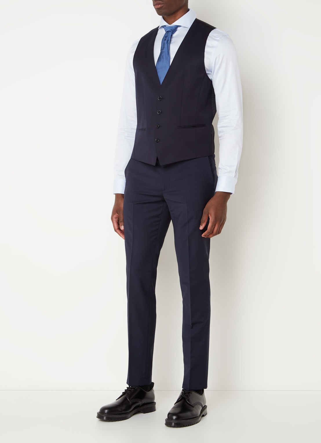 BOSS H-Huge slim fit gilet met logoprint  - voorkant 3 donkerblauw