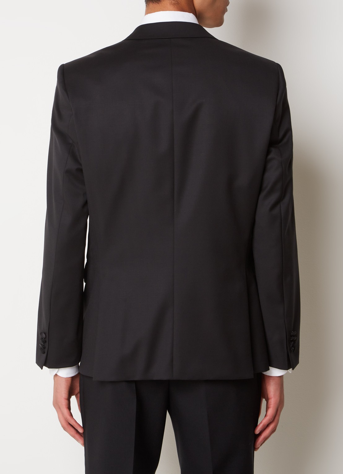 BOSS H-Huge-Tux slim fit colbert van wol met details van satijn - achterkant zwart