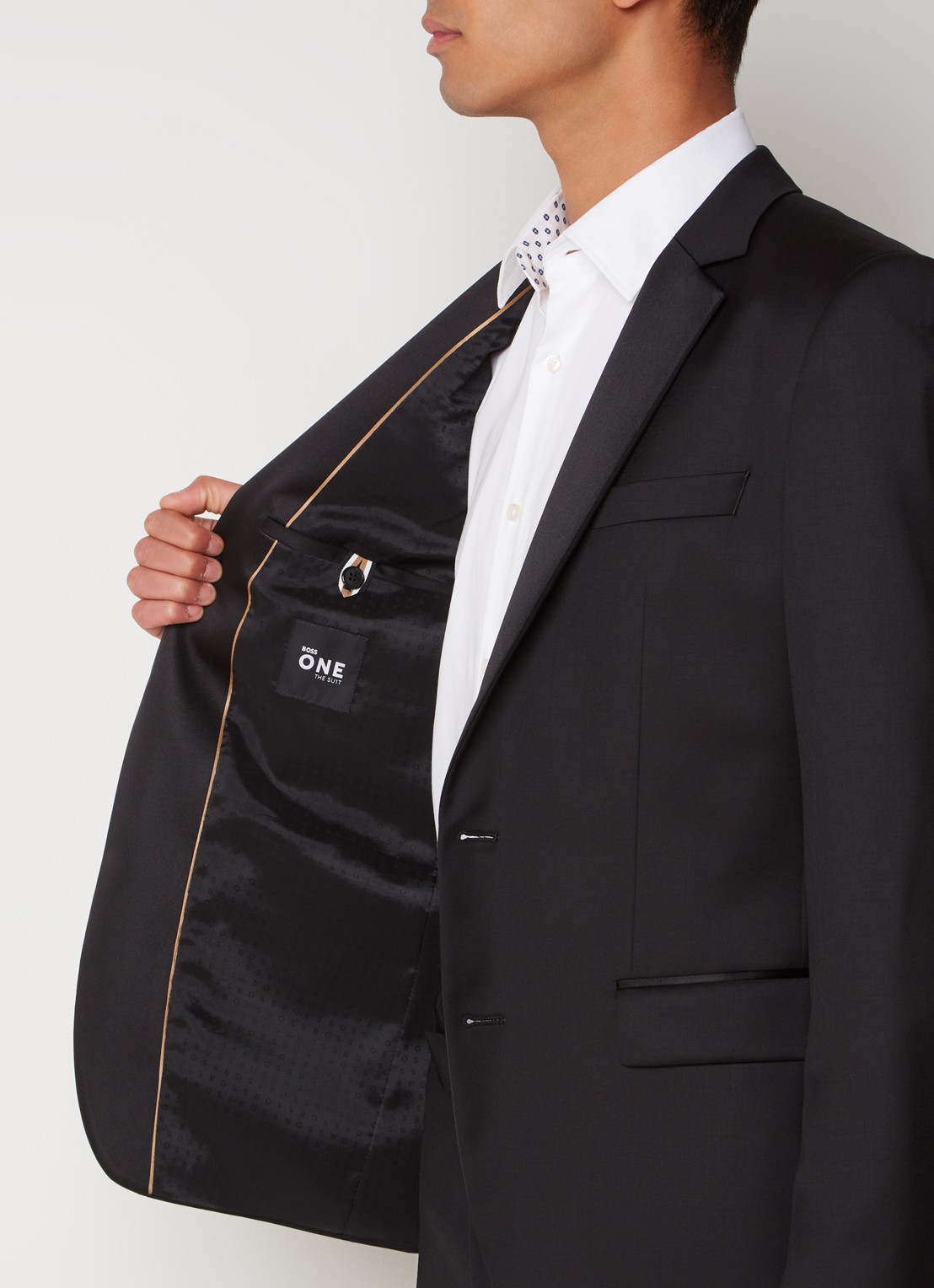 BOSS H-Huge-Tux slim fit colbert van wol met details van satijn - detail 5 zwart