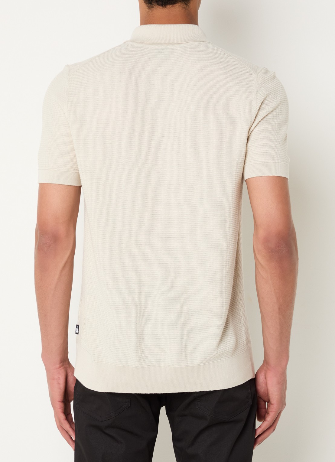 BOSS H-Iannotti grofgebreide regular fit polo  - achterkant 3 gebroken wit