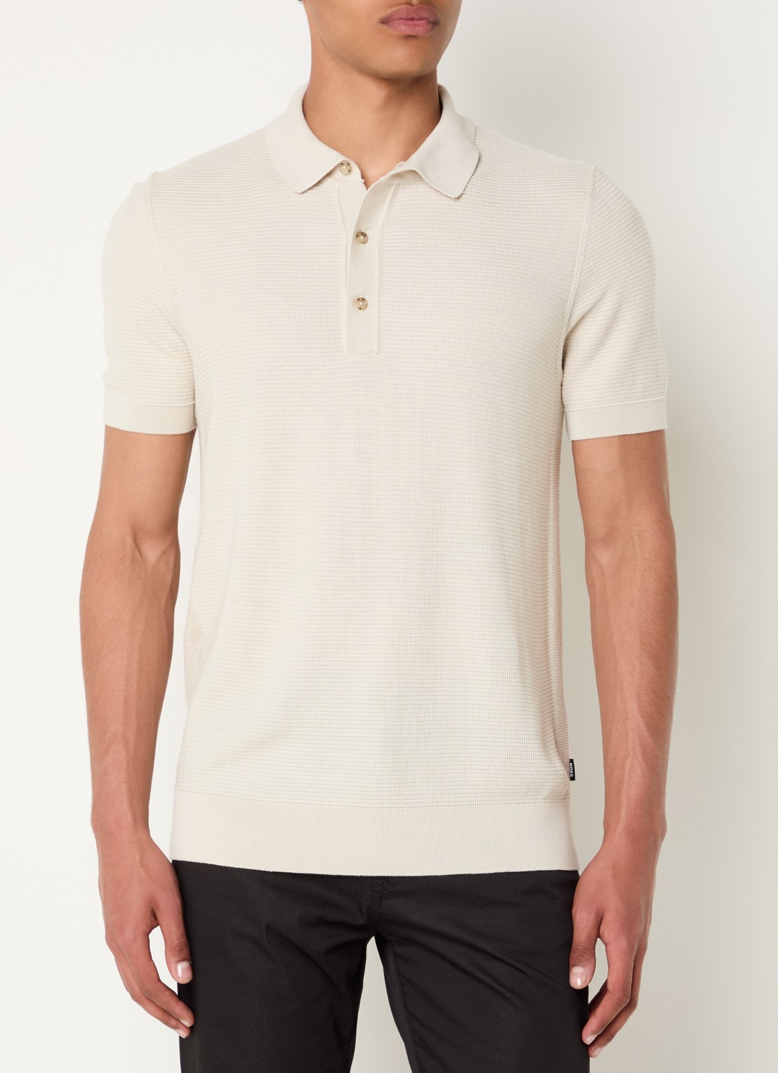 BOSS H-Iannotti grofgebreide regular fit polo  - detail 4 gebroken wit