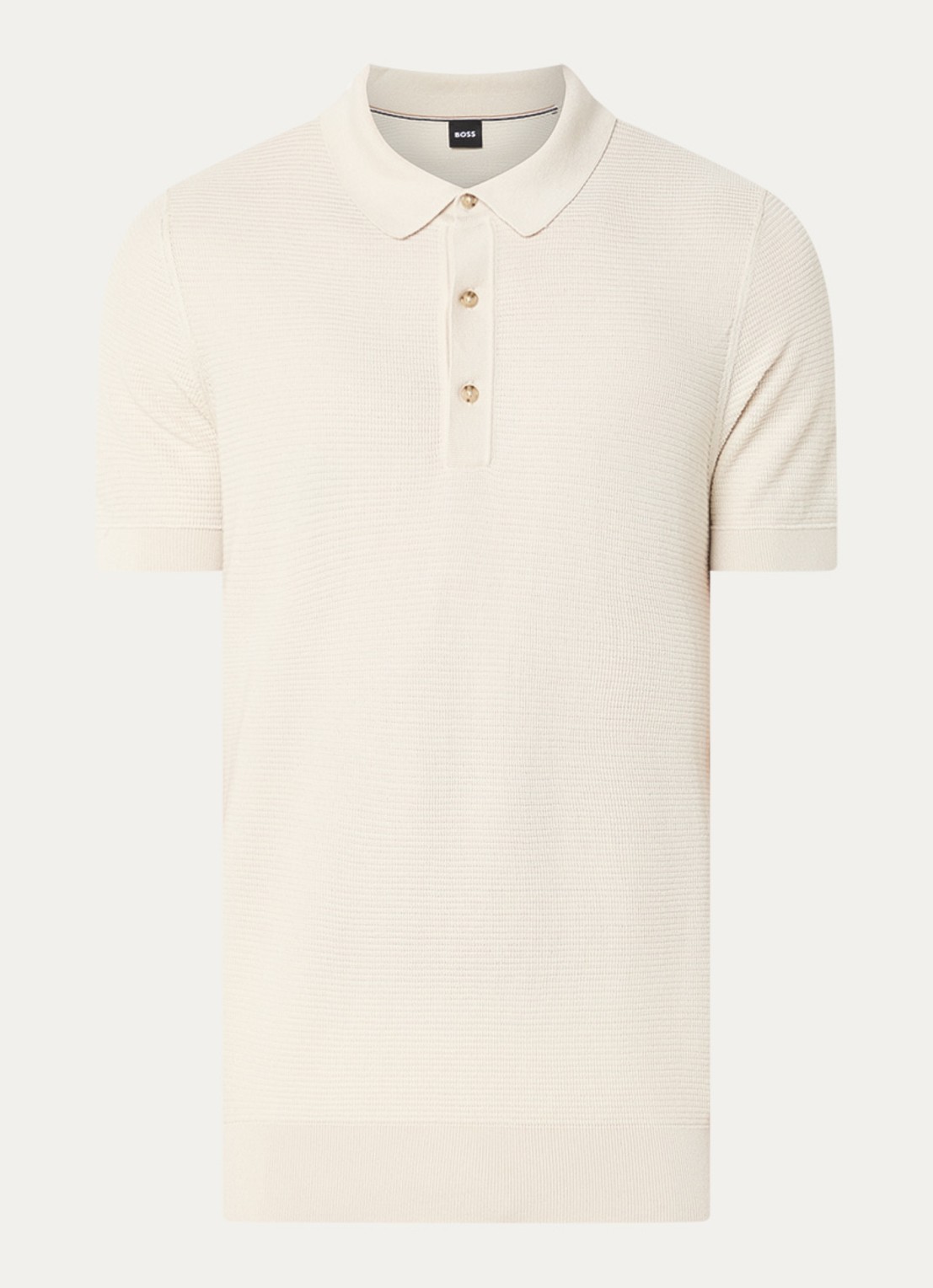 BOSS H-Iannotti grofgebreide regular fit polo  - voorkant gebroken wit