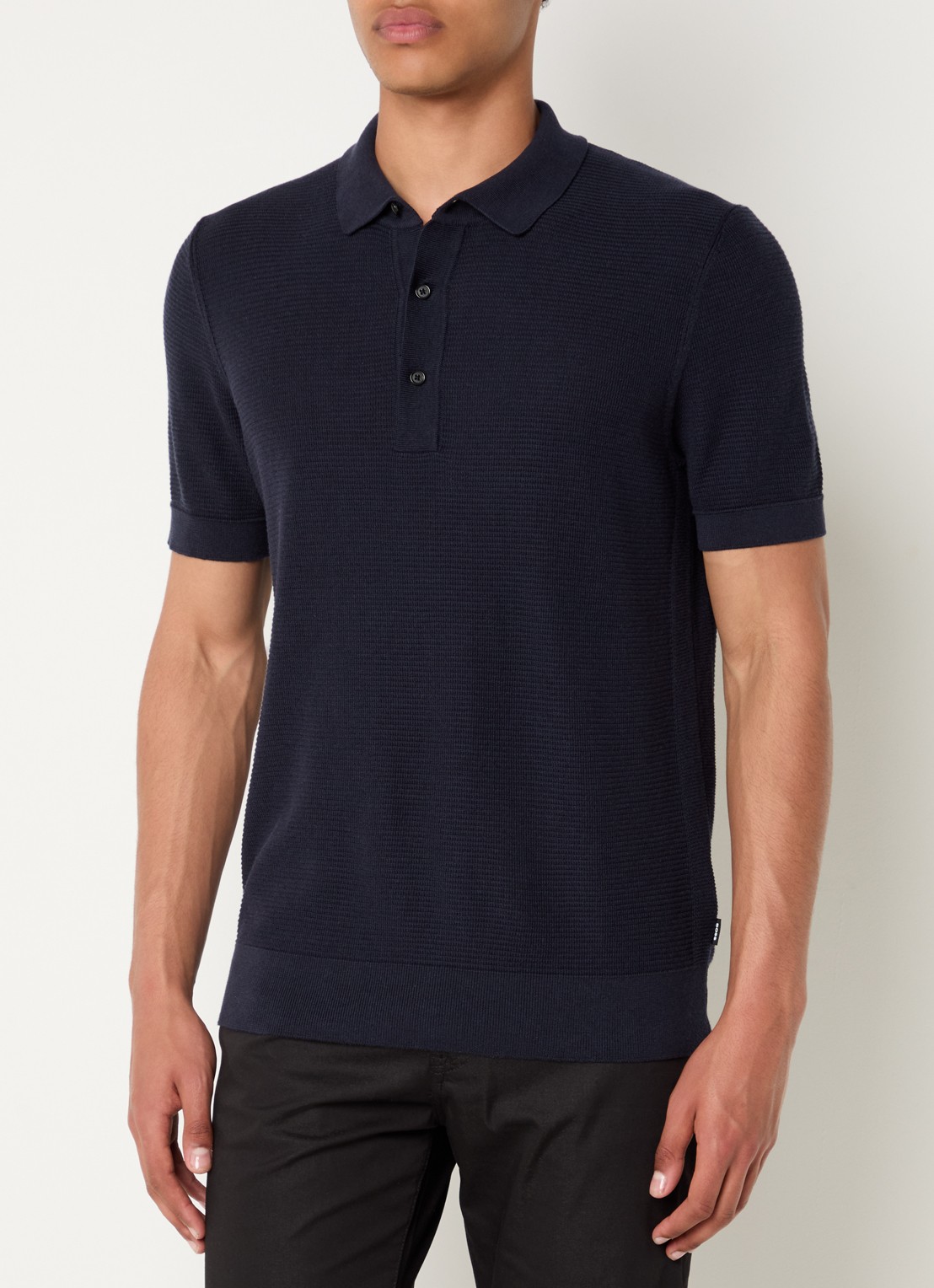 BOSS H-Iannotti grofgebreide regular fit polo  - detail 2 donkerblauw