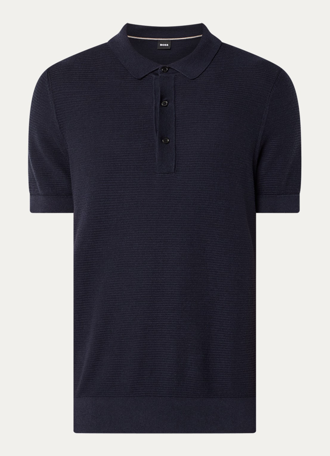 BOSS H-Iannotti grofgebreide regular fit polo  - voorkant 3 donkerblauw