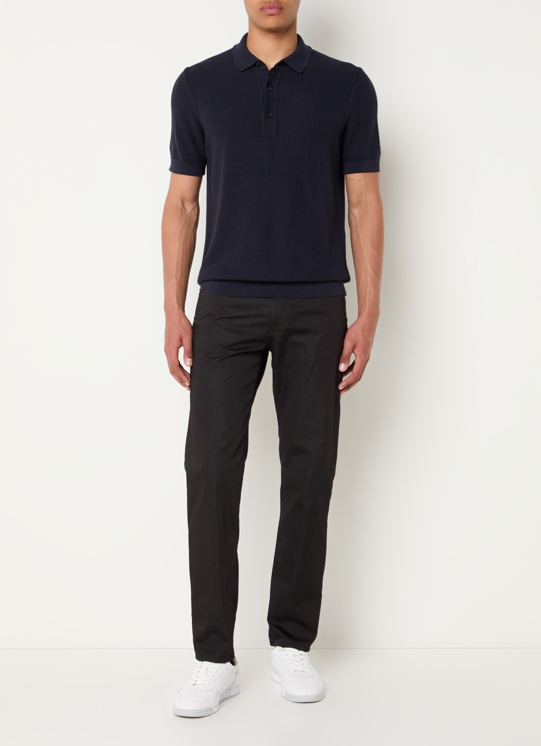 BOSS H-Iannotti grofgebreide regular fit polo  - voorkant 4 donkerblauw